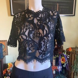 Black glamour lace gothic Vamp sexy crop top blouse fancy pink emo cocktail
